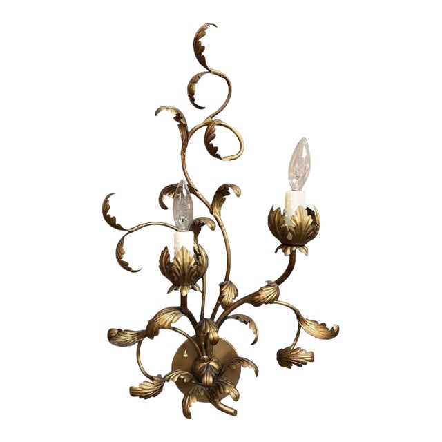 Italian Gilt Wall Light or Sconce With Vine or Leaf Design For Sale