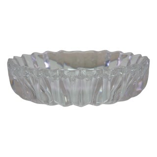 Vintage Orrefors Cut Crystal Jan Johansson Fleur Pattern Glass Candy Nut Bowl 9" For Sale