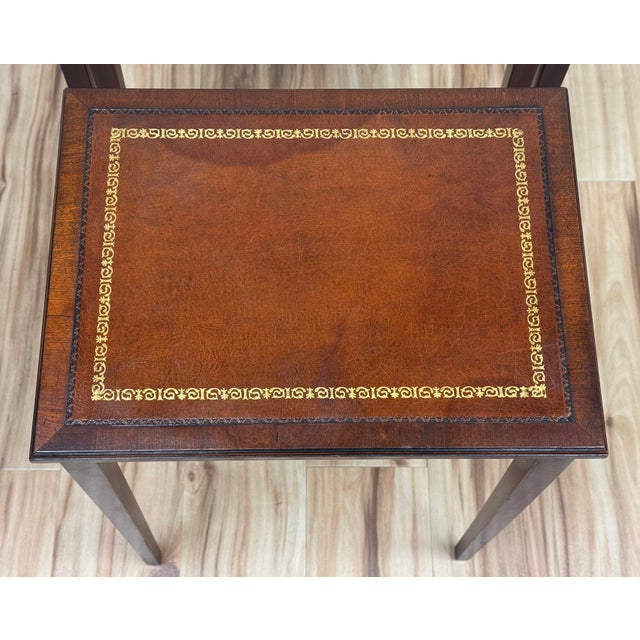 Vintage Heritage-Henredon Leather and Mahogany Nesting Tables, Set of 3 For Sale - Image 9 of 13