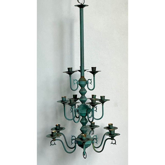 Vintage Boho Verdigris 15 Arm Chandelier For Sale - Image 11 of 12