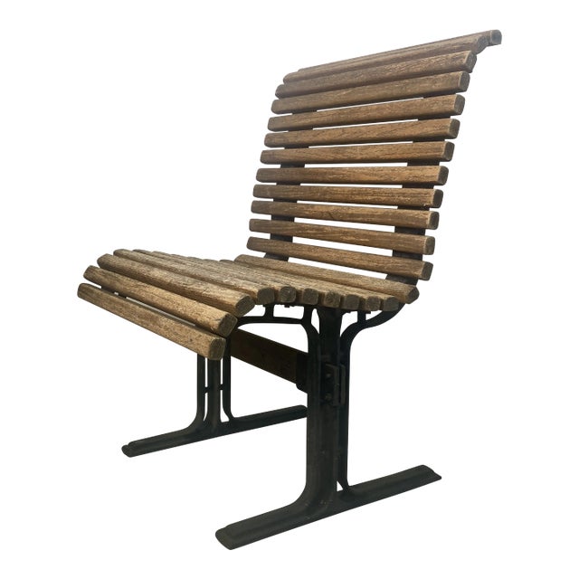 Mid Century Falcon Oak Slatted Cast Iron Bench For Sale