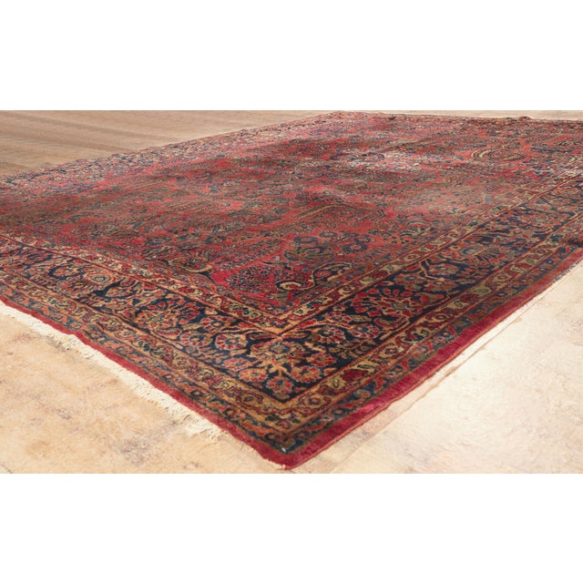 Red Antique Persian Sarouk Rug, 09'01 X 11'08 For Sale - Image 8 of 10