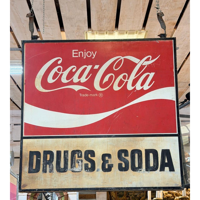 Monumental Double-Sided Coca-Cola “Drugs & Soda” Trade Sign, c. 1960s, West Palm Beach Provenance A rare and evocative...