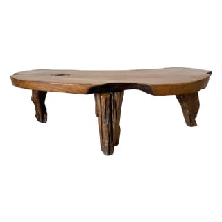 Vintage Organic Rustic Cherry Wood Curved Bench For Sale