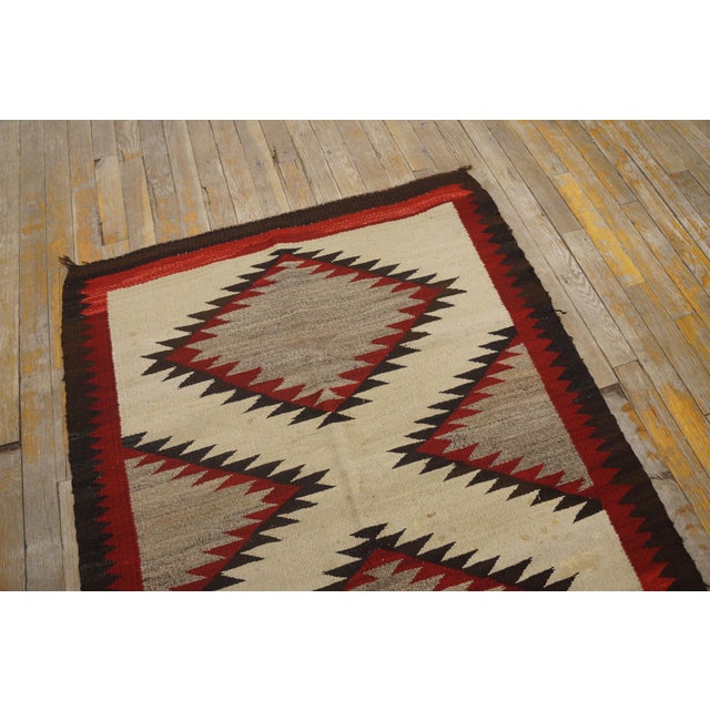 1930s 1930s Ivory Geoemtric Tribal American Navajo "Double Saddle" Rug 3' X 3'9" Flatweave Wool Carpet For Sale - Image 5 of 18
