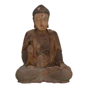 Carved Painted Antique Seated Buddha
