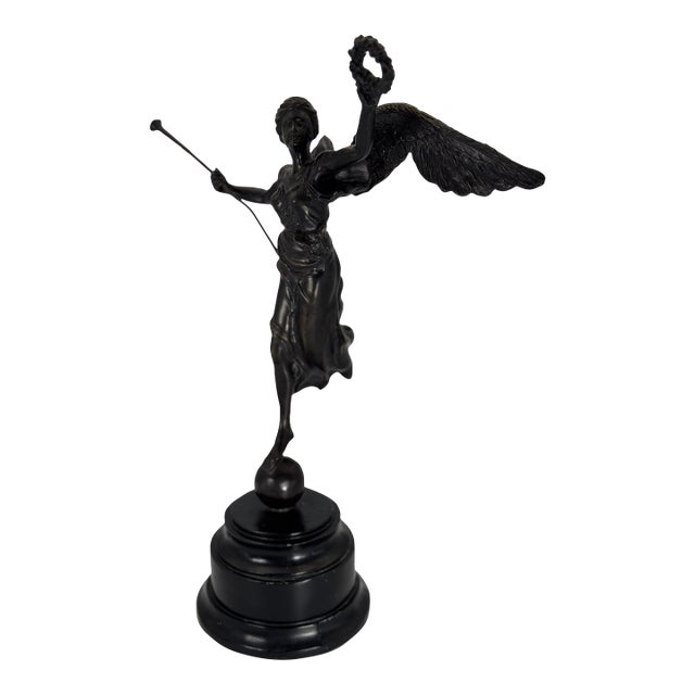 Antique Bronze Winged Victory Figurine on Pedestal For Sale