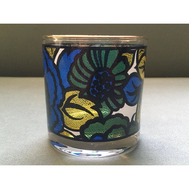 Mid 20th Century Faux Stained Glass Floral Lowball Glasses- Set of 6 For Sale - Image 4 of 13