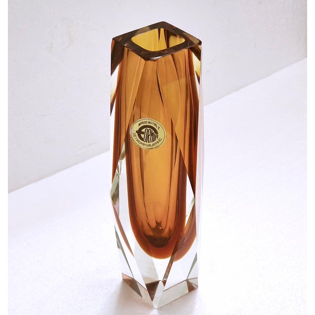 Large Faceted Amber and Clear Formia Sommerso Murano Glass Vase, Italy, 1970s For Sale - Image 4 of 18