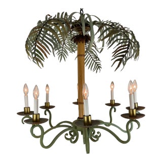 Large Bamboo and Metal Palm Chandelier For Sale