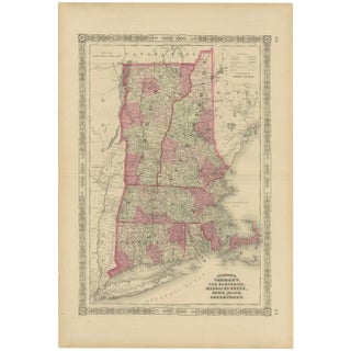 Civil War Era Map of Vermont, New Hampshire and Southern New England, 1864 For Sale