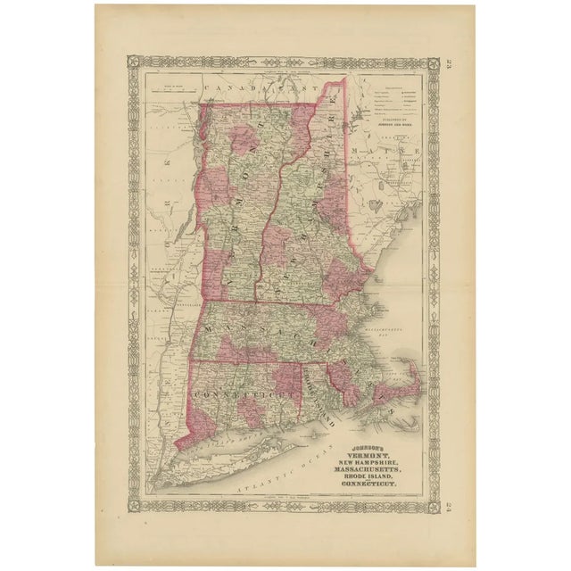 Civil War Era Map of Vermont, New Hampshire and Southern New England, 1864 For Sale