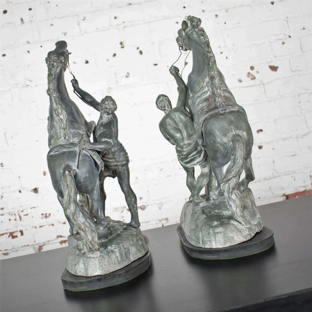 Antique Detailed Spelter Marly Rearing Horse & Groom Sculptures After Guillaume Coustou - a Pair For Sale - Image 6 of 13