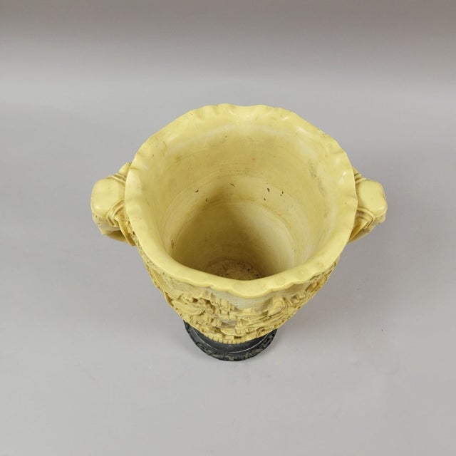 Hollywood Regency Chinoiserie Carved Italian Faux Ivory Vase With Elephant Handles For Sale - Image 9 of 10