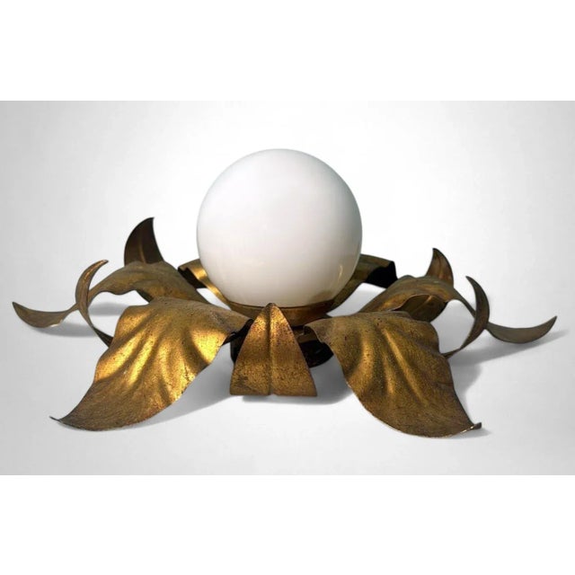 Modern Mid 20th Century Italian Gilt Brass and Opaline Glass Flush Mount Ceiling or Wall Light For Sale - Image 3 of 18