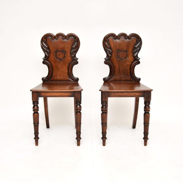 A lovely pair of antique William IV hall chairs. They were made in England, they date from the 1830-1840 period. The...