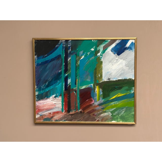 Original Swedish Abstract Oil on Canvas – Carl Köhler – Framed 67 × 56 cm (26.4" × 22") A vibrant abstract composition by...