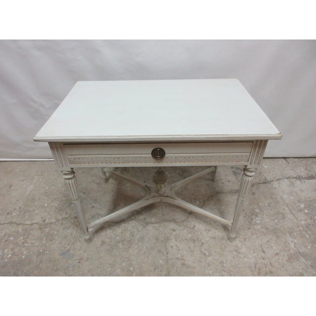 This is a Swedish Gustavian Table, its been restored and repainted with Milk Paints "Oyster White".