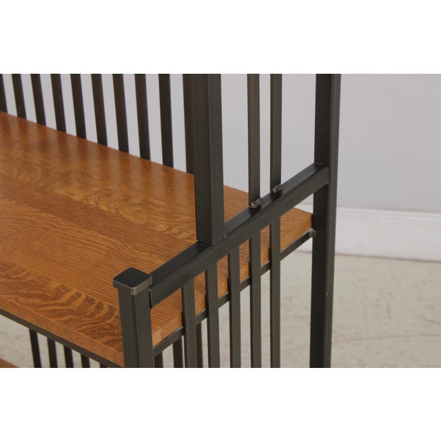 Stickley Oak 4 Tier Metal Bookshelf Bakers Rack For Sale - Image 12 of 17