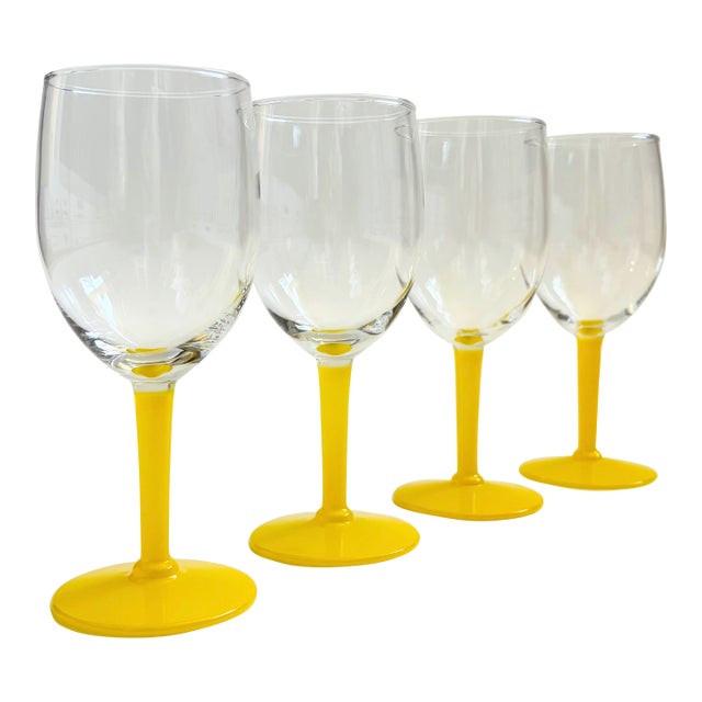 Yellow Stem Wine Glasses - Set of 4 For Sale