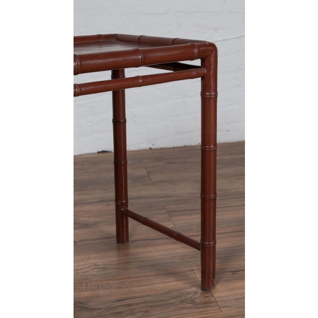 Vintage Chinese 1950s Bamboo Side Table with Brownish Patina and Recessed Top For Sale - Image 11 of 13