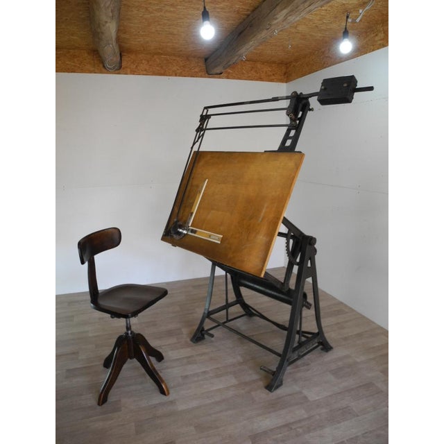 Unusual antique drawing table from around 1900-1920 in the Bauhaus style. Very unusual mechanism that is fully functional....