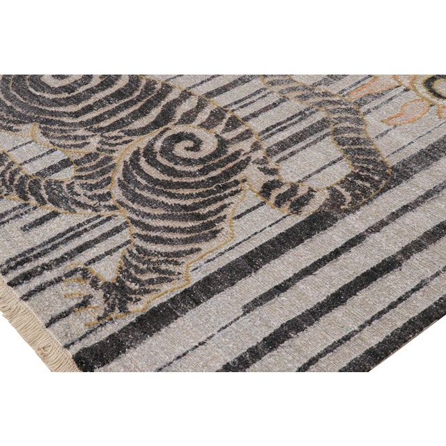 Rug & Kilim’s Contemporary Tiger Pictorial Rug in Gray, Rust and Black Tones For Sale In New York - Image 6 of 7