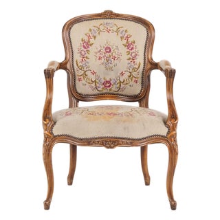 Neo-Rococo Armchair with Curved Legs and Floral Fabric, 1930s For Sale