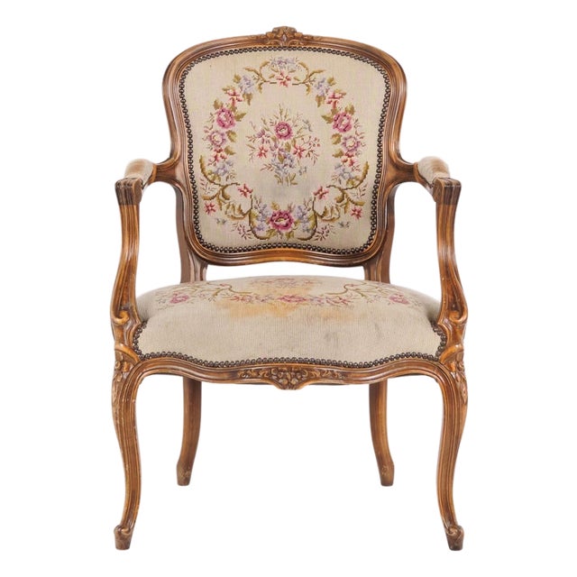 Neo-Rococo Armchair with Curved Legs and Floral Fabric, 1930s For Sale