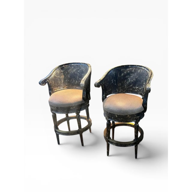 2010s Pama Furniture Black and Gold Swivel Bar Stools - Set of 2 For Sale - Image 5 of 10