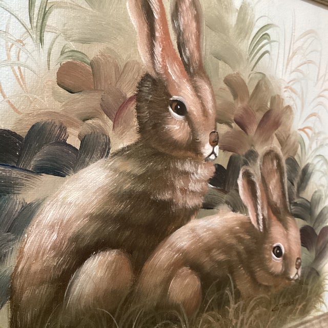 Mid 20th Century Vintage Cutrona Wildlife Canvas Painting of Bunnies Artist Signed Framed For Sale In Chicago - Image 6 of 12