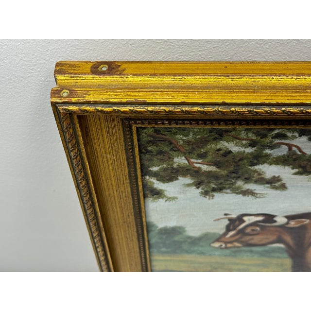 Victorian British Shorthorn Bull Pastoral Oil Painting in Gilt Frame c.1890 in the Manner of William Ward For Sale - Image 15 of 18