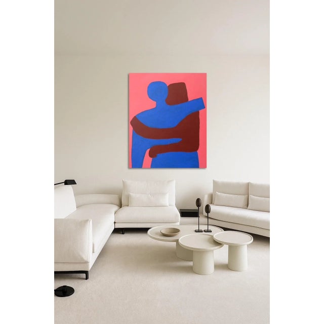 Introducing "Can I Hold You," a figurative painting representative of Bodasca art, but on a new version, cobalt blue and...