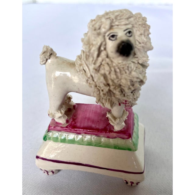 White Antique Victorian Staffordshire Spaghetti Poodles on Pillow Bases - A Pair For Sale - Image 8 of 16