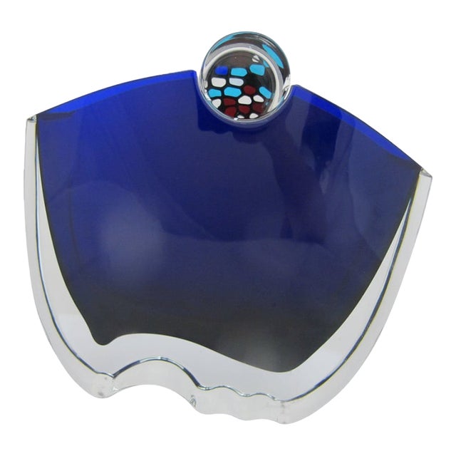 Baccarat Crystal Cobalt Blue Oceanie Kaleidoscope Stopper Sculpture Vase For Sale
