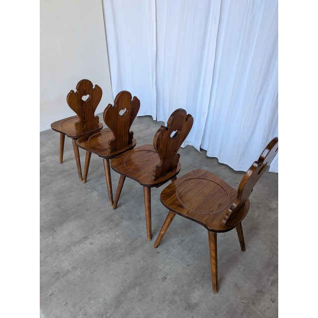 Farmhouse Tyrolean Chair with Heart Cutout Back, 1970s, Set of 4 For Sale - Image 10 of 18