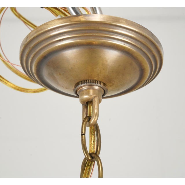 Metal Mid 20th Century Restored Colonial Five Arm Brass Chandelier For Sale - Image 7 of 8