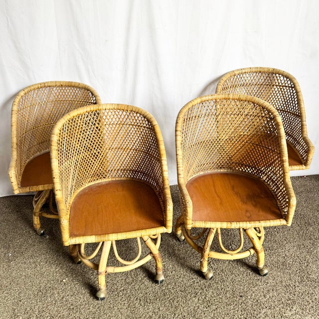 Boho Chic Vintage Boho Chic Buri Rattan Wicker Dining Barrel Chairs - Set of 4 For Sale - Image 3 of 9