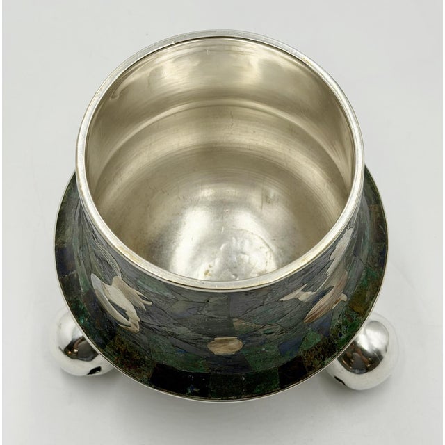 1970s Rare Los Castillo Tripod Vase With Malachite, Lapis, Azurite & Turquoise Inlay For Sale In Los Angeles - Image 6 of 18