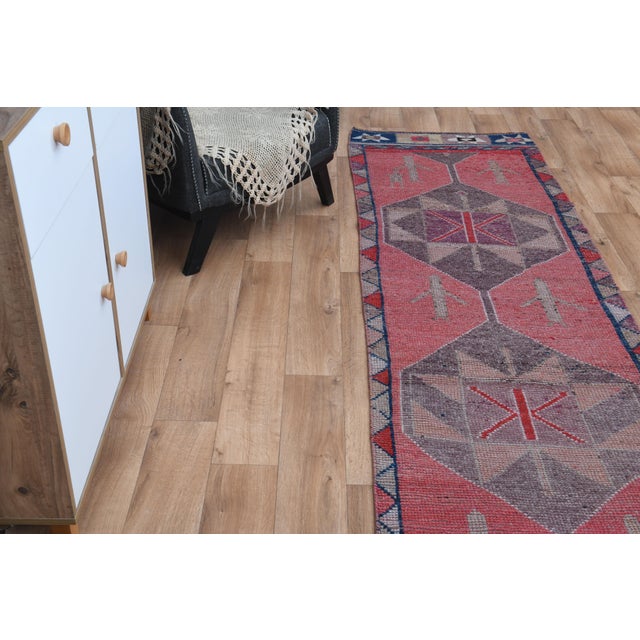 Pink Vintage Turkish Oushak Handmade Wool Tribal Runner Rug For Sale In San Francisco - Image 6 of 11