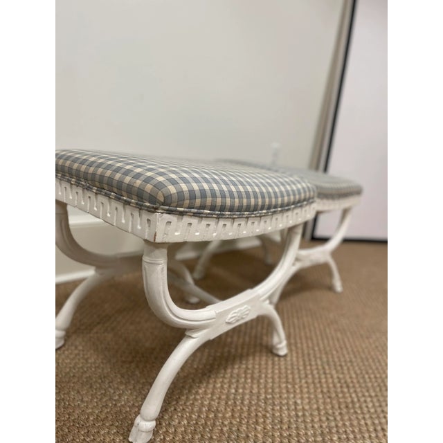 Late 18th Century Vintage X-Frame Stool With White Paint and Greek Key Details-Pair For Sale - Image 5 of 12