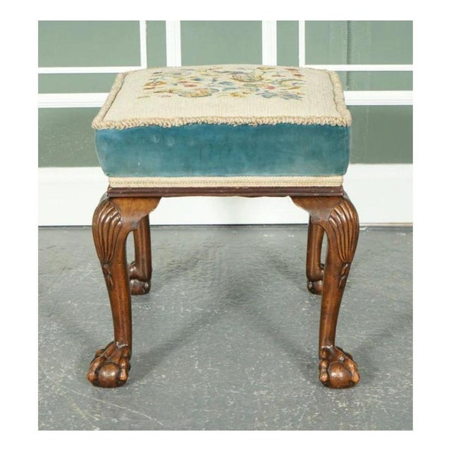 Textile Victorian Claw and Ball Carved Ottoman with Floral Upholstery For Sale - Image 7 of 13