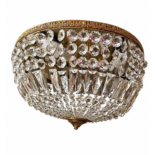 Glass Empire Ceiling Lamp in Crystal and Gilded Bronze, 1980s For Sale - Image 7 of 9