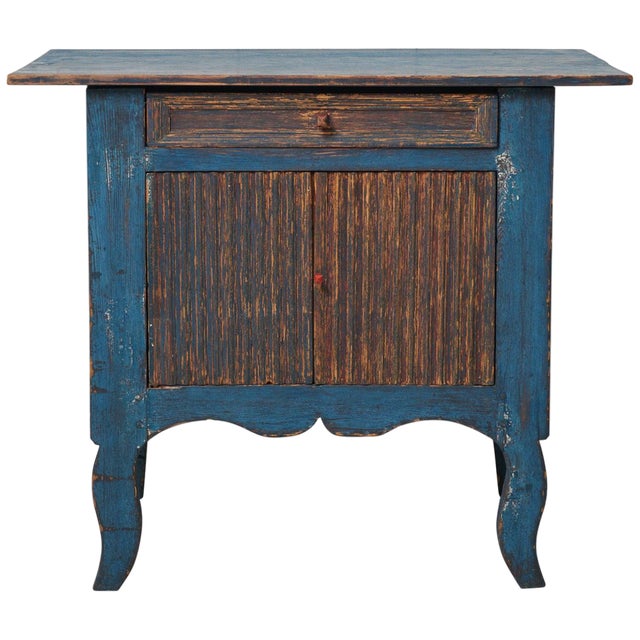 Small Antique Swedish Blue Folk Art Sideboard For Sale