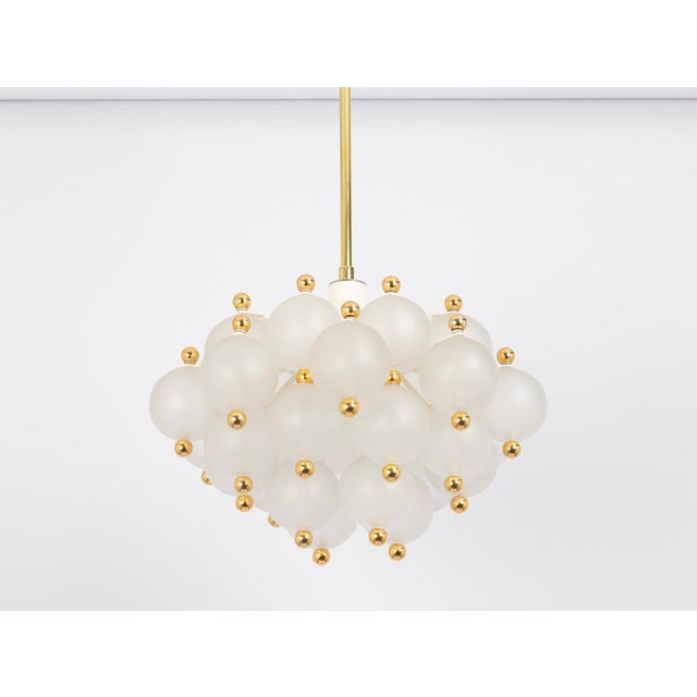 Gold Large Frosted Glass and Brass Chandelier attributed to Kinkeldey, Germany, 1970s For Sale - Image 8 of 14