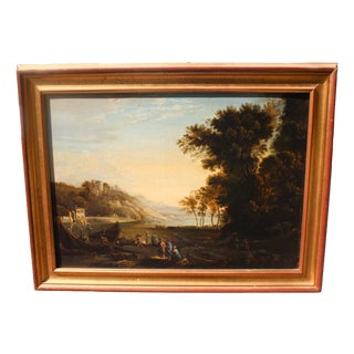 Follower of Claude Lorrain, Merchants on the River Po, 1800s, Oil Painting on Canvas, Framed For Sale