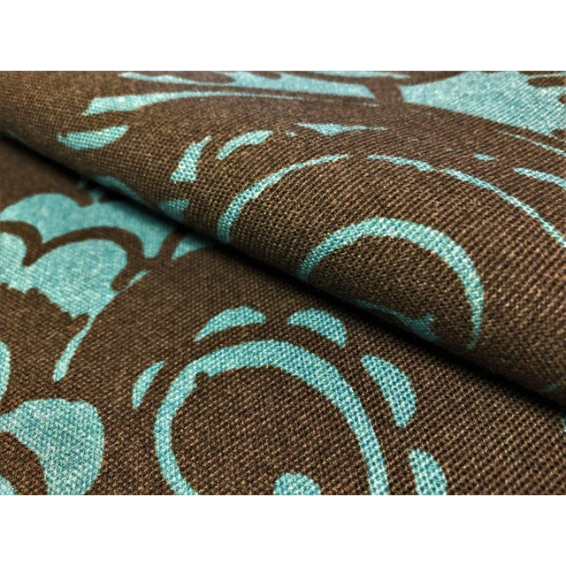 Water Resistant Outdoor Floral Brown Teal Blue Aqua Upholstery Fabric For Sale - Image 4 of 6