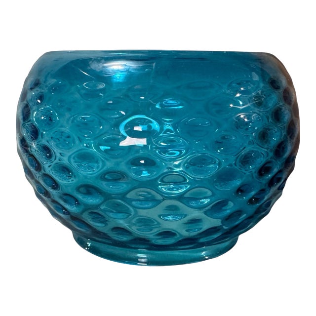 Vintage Antique Blue Hobnail Art Glass Gas Lamp Light Shade With 5" Fitter Diameter For Sale