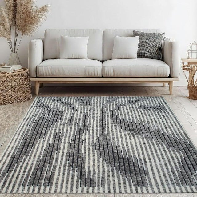 10x14 Gray Hand-Knotted Wool Vertical Shifting Sands Abstract Modern Carpet Rug For Sale In New York - Image 6 of 9