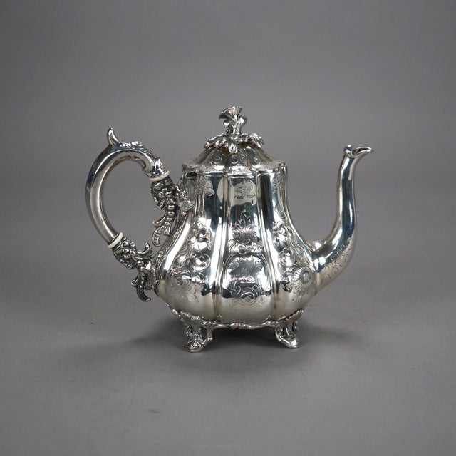 Silver 3 Piece Antique Silver Plated Tea Set in Melon Form, Circa 1890 For Sale - Image 8 of 8